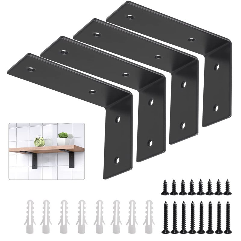 YUMORE L Brackets Heavy Duty  5x3x1.8 Inch Stainless Steel Shelf Brackets Wall Mounted for Floating Shelves Industrial Farmhouse  Includes Hardware  Rustic Black  Pack of 4 - Image 1